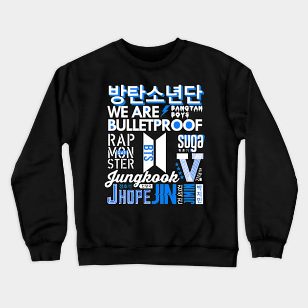 BTS Font Collage Crewneck Sweatshirt by hallyupunch